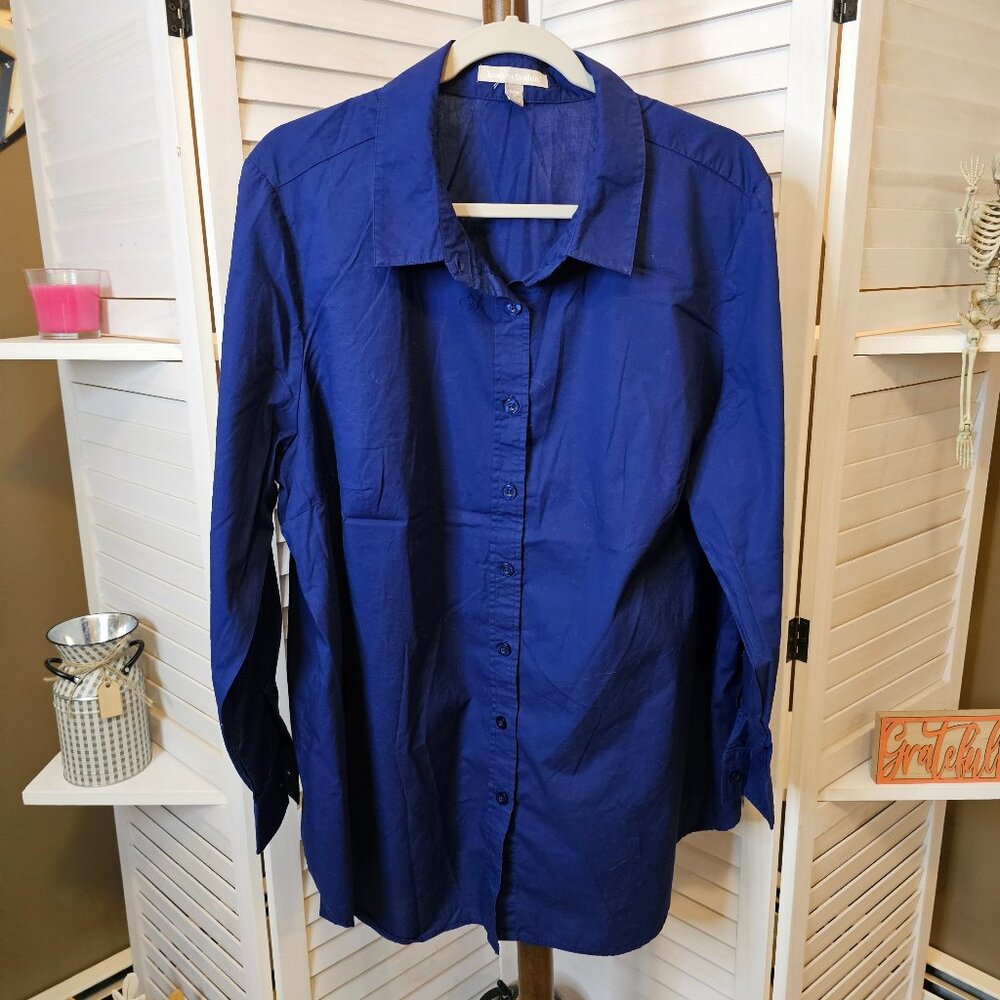 Woman Within Plus Size 1X 22/24, Long Sleeved, Button Down, Blue, Blouse